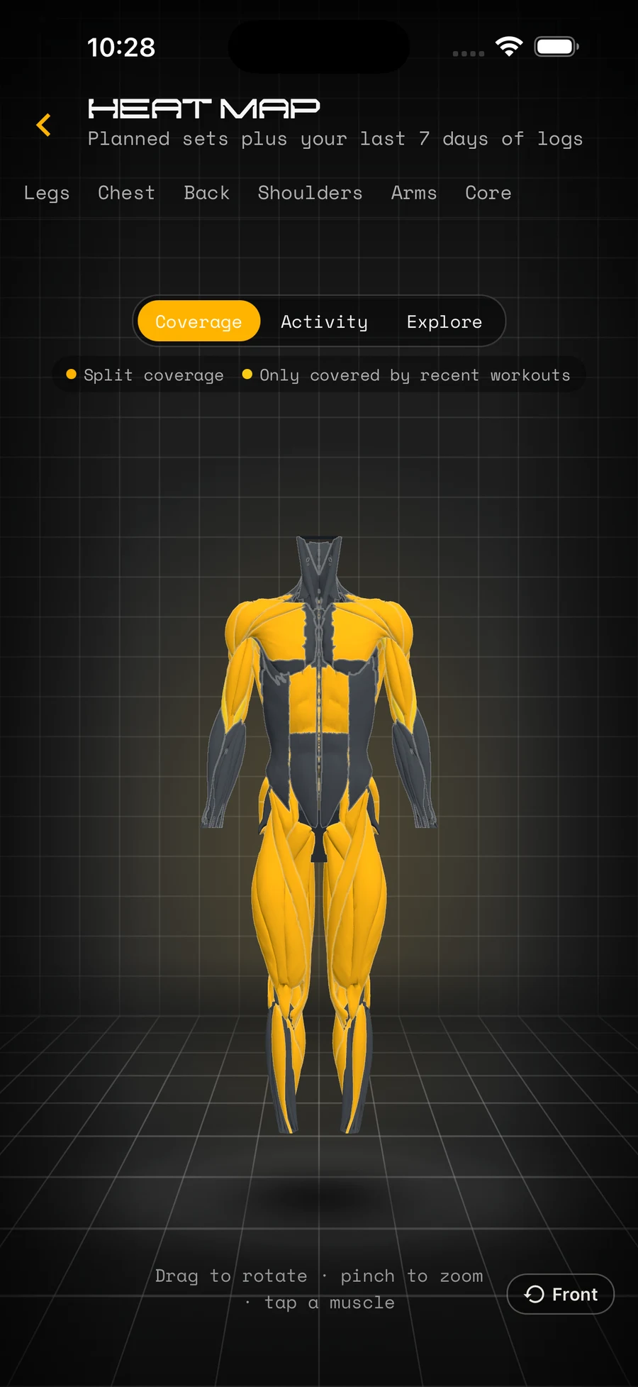 REZ muscle heat map with split coverage